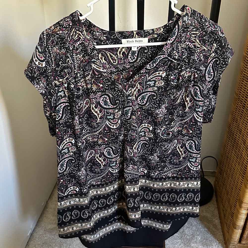 Paisley Print Black Top